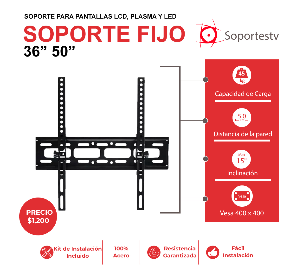 soporte con inclinacion para pantallas de 35 a 50 pulgadas