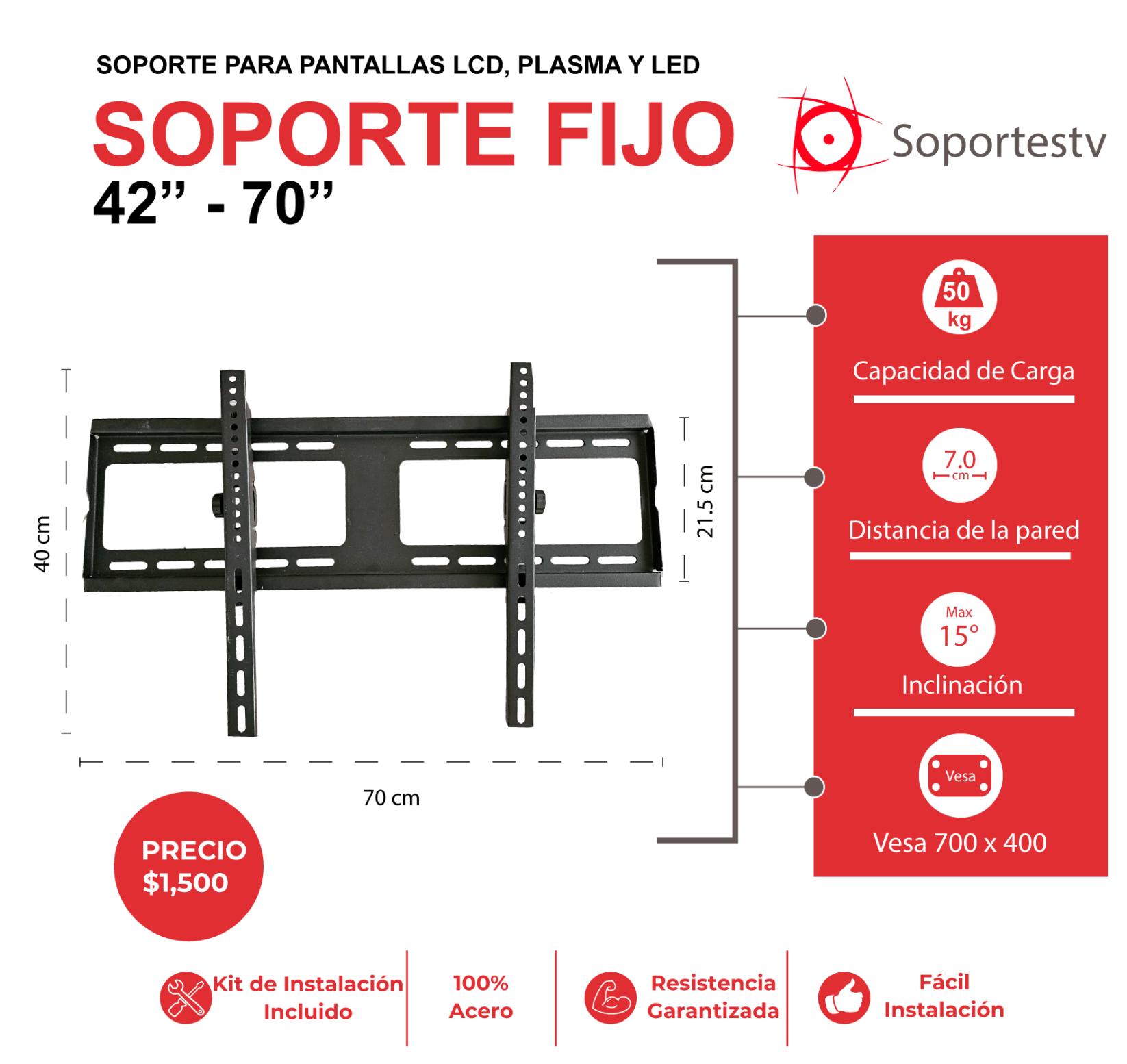 soporte fijo para tv en muro tablaroca