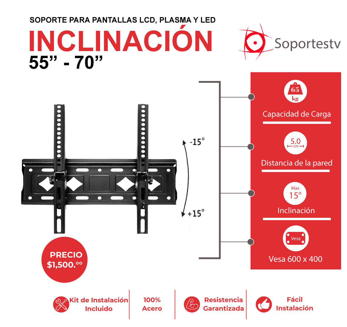 soporte fijo para tv en muro tablaroca